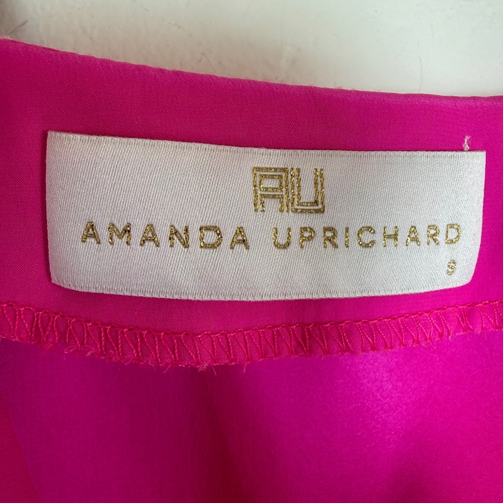 Amanda Uprichard 100% Silk Blouse Hot Pink V-Neck Barbiecore Dopamine Dressing S - Picture 9 of 12